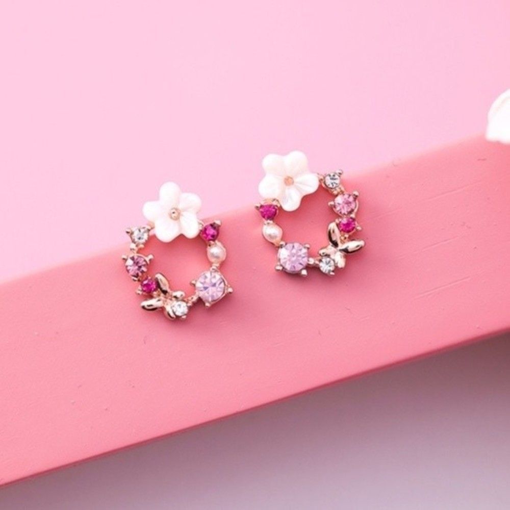 Small Pink Rhinestone Stud Earrings